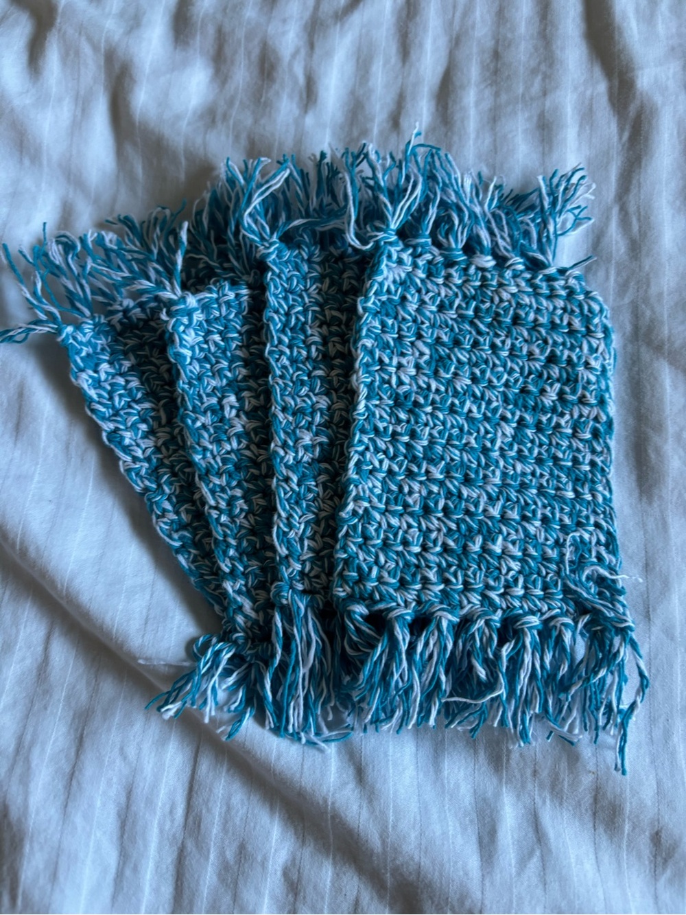 Handcrafted Blue Cotton Crochet Coasters - Set of 4